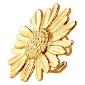 18K Gold Plated Women's Sunflower Finger Ring Open Back Floral Jewelry Bold Chic